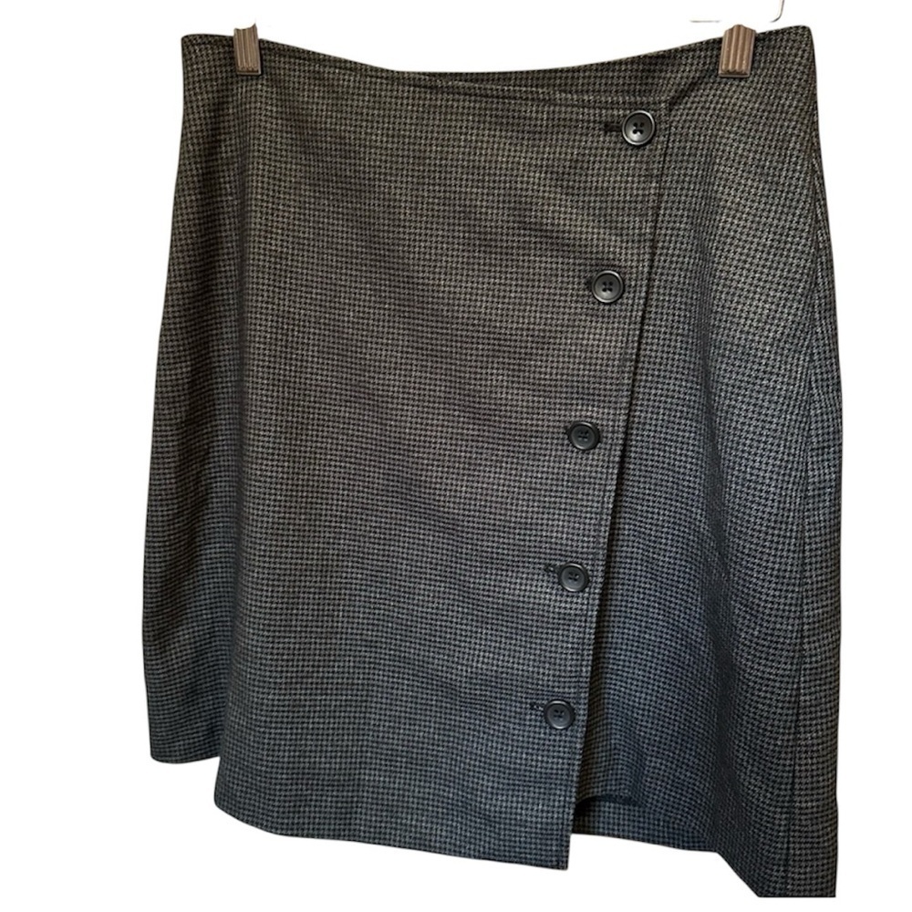 Banana Republic Black Gray Houndstooth Micro Plaid Button Front Skirt Size 6